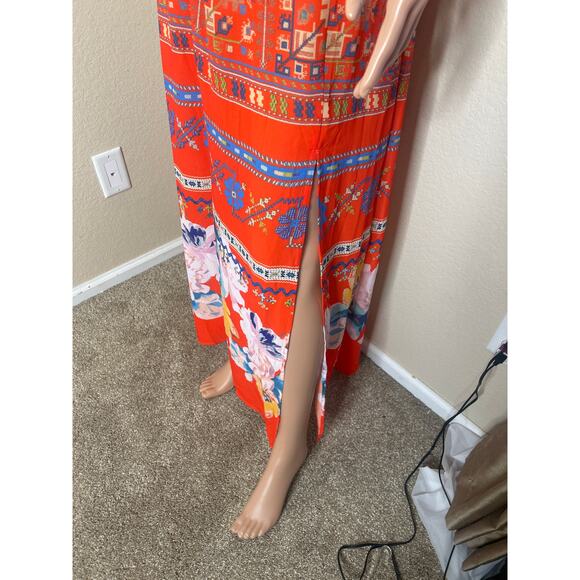 Jealous Tomato midi dress off shoulder orange BoHo floral Aztec print NEW SZ XS - Picture 8 of 8